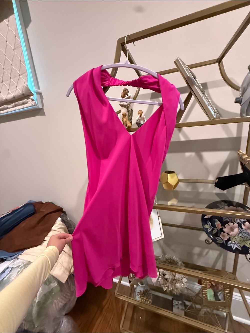 Sleeveless V-Neck Twist-Back Tunic Dress in Fuchsia